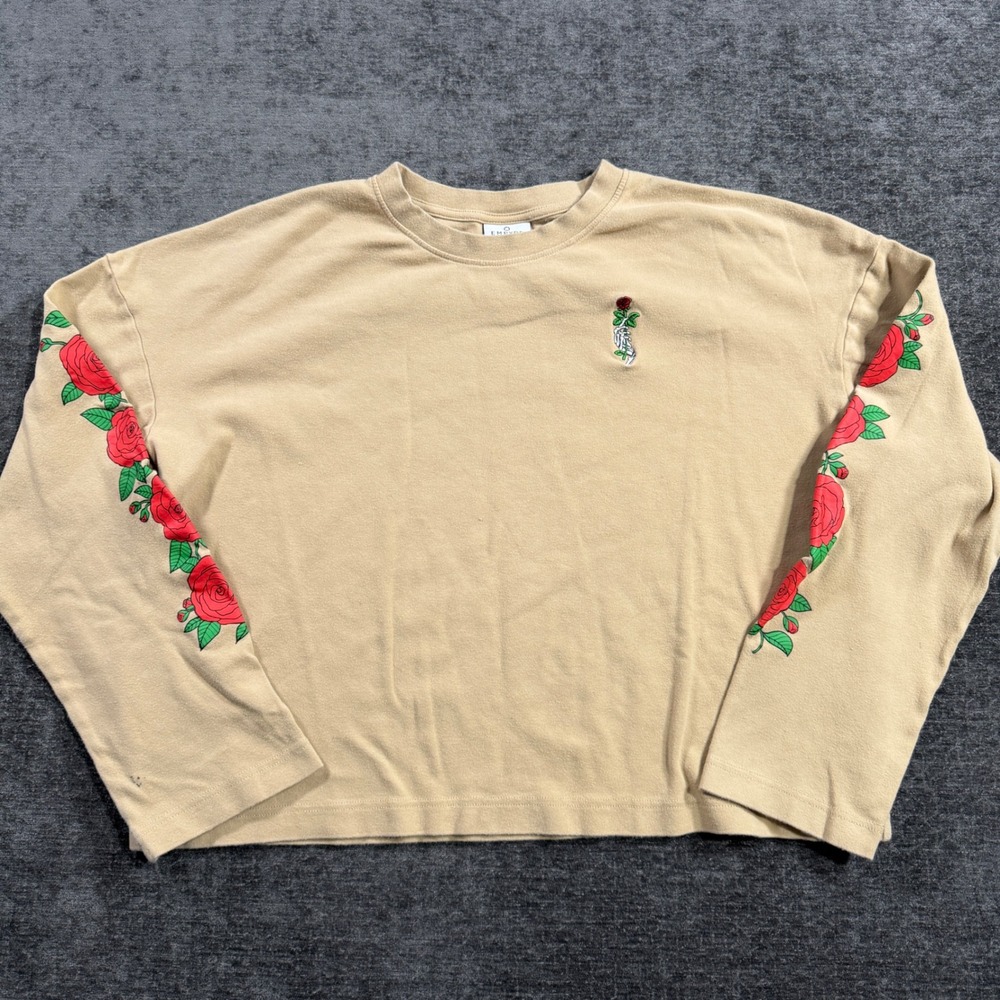 Empyre Tan Skeleton Rose Embroidered Crop Long Sleeve Top Womens Large